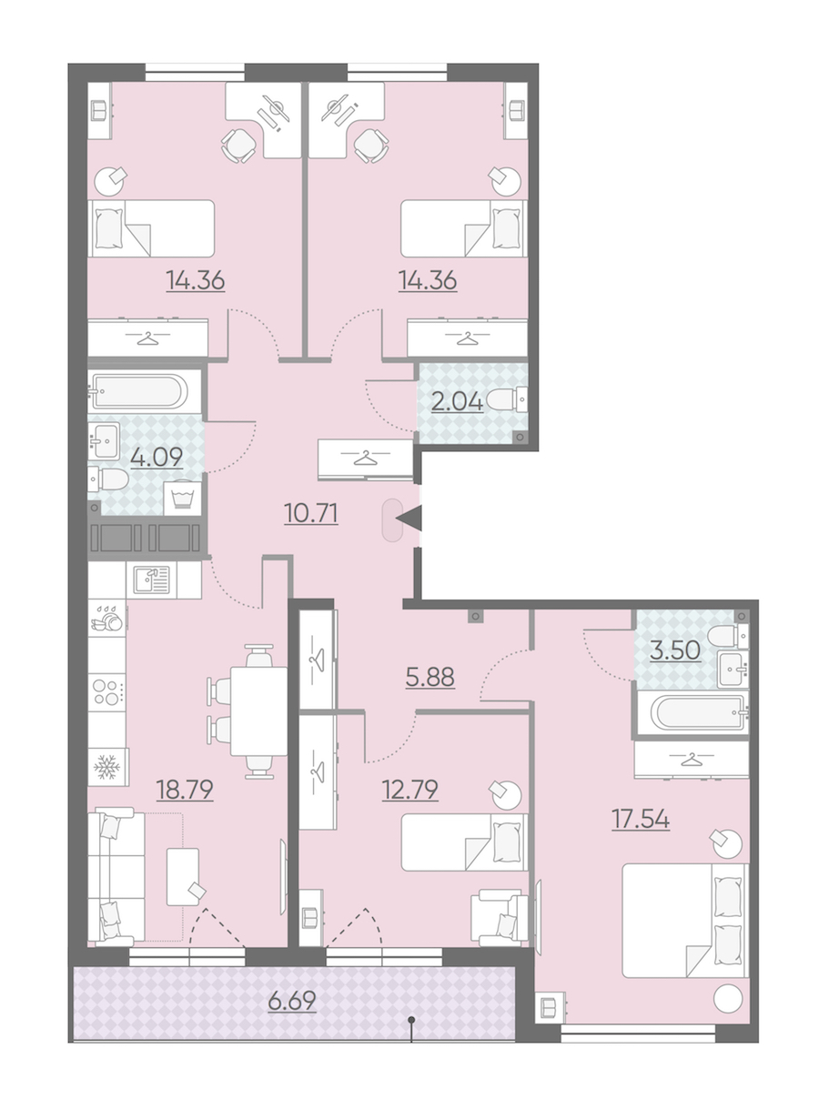 Четырехкомнатная квартира в : площадь 107.41 м2 , этаж: 13 – купить в Санкт-Петербурге